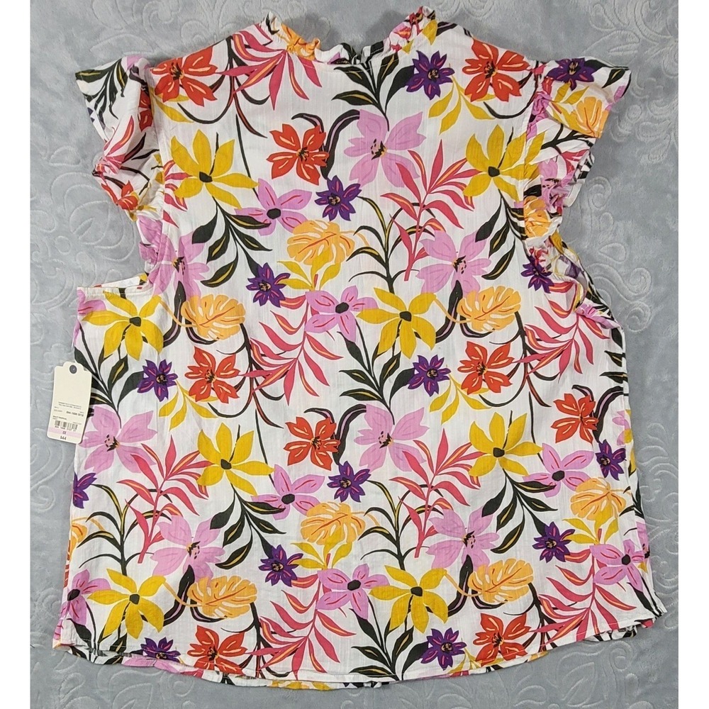 St. John's Bay Classic Blouse Multi Tropical Flower Sleeveless Women's Size